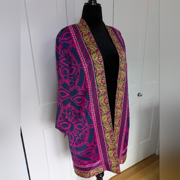 Chicos Reversible Ornate Printed Kimono  Jacket Size L/XL Color Pink Purple EUC - Picture 7 of 15